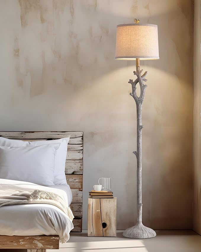 Retro Farmhouse Floor Lamp for Living Room Rustic Standing Lamps Tree Trunk Deco Modern Country Vintage Wood Grain 59.75" Tall Corner Floor Lamp Bedroom Office