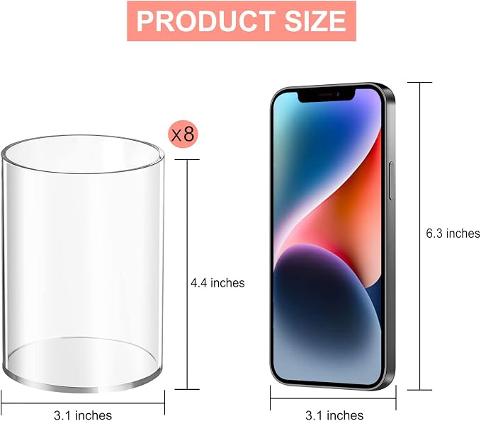 Mototo 8 Pieces Clear Acrylic Pen Holder Round Acrylic Pencil Cup Clear Makeup Bush Holder Acrylic Desktop Stationery Organizer for Office School Home Desk Accessories (8 Pack, Round)