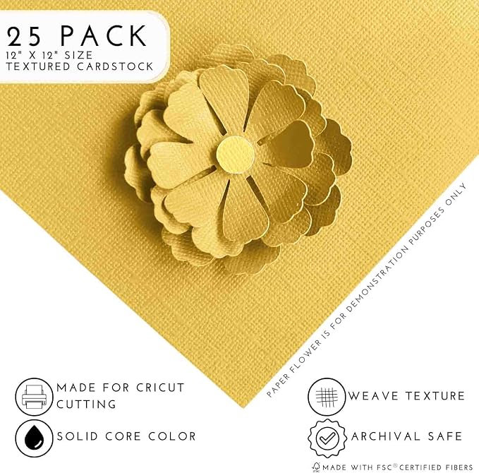 BUTTERED POPCORN—12x12 Textured Cardstock | 80lb Textured Yellow Scrapbook Paper | Premium Cardstock for Cricut Cutting | 25 Sheets