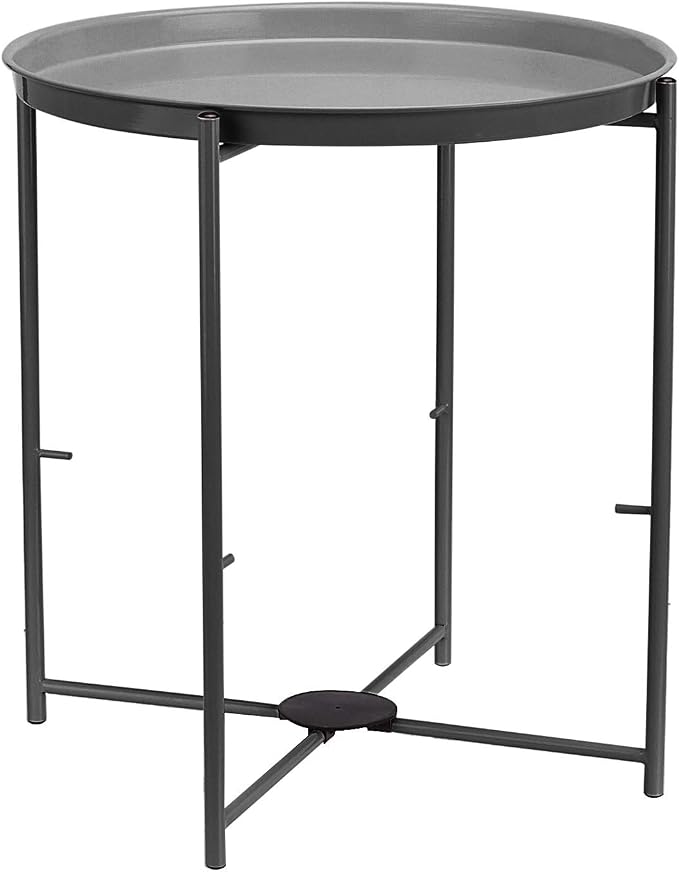 Amazon Basics Round Storage End Table, Nightstand for Bedroom or Living Room, Easy Assembly, with Cloth Basket, Charcoal/Heather Gray, 17.7 x 17.7 x 18.9 in | Side Table