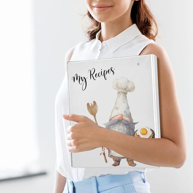 My Recipes Quoted Cute Gnome Recipe Binder 8.5x11 3 Ring Recipe Binders Cookbook Binder Cooking Theme Cook Book Binders with Clipboard&Pockets Large Recipes Organizer for Kitchen, Family, 2 PC
