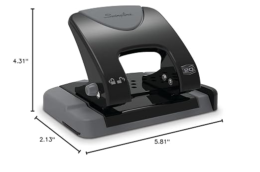 Swingline 2 Hole Punch, 20 Sheet Capacity Hole Puncher, Paper Punch, SmartTouch Low Effort Comfort Handle, Alignment Guide, Black & Gray (74135)