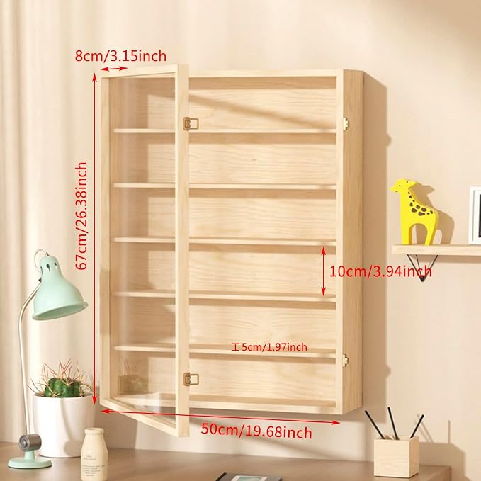 6-Tier Display Cabinet for Miniatures Keepsake,19.68x3.15x26.18 inches | Acrylic Cover with Buckle Lock, Wall-Mounted Display Case,for Collectibles Coins Military Medals Pins