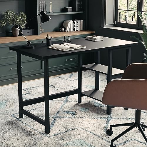 Martha Stewart Beckett Home Office Trestle Desk with Shelves, Black