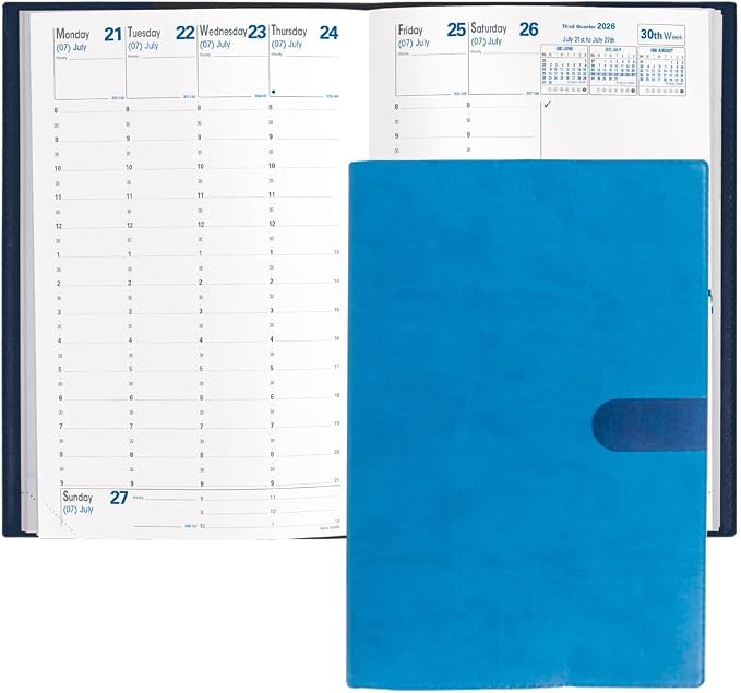 Quo Vadis 2026 Minister - Weekly/Monthly Planner - 12 Months, Jan. to Dec. - 6 1/4 x 9 3/8" - Smooth Faux Suede Texas Blue Cover- Time Management Appointment Organizer
