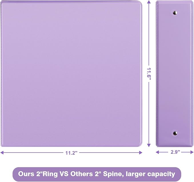 COMIX Sturdy Standard 2 Inch 3 Ring Binder with Clear View Cover | 2"Round Ring,PVC-Free,Holds 400 Letter Sheets,Morandi Multicolor for Students & Office,6 Pack (Pale Purple)