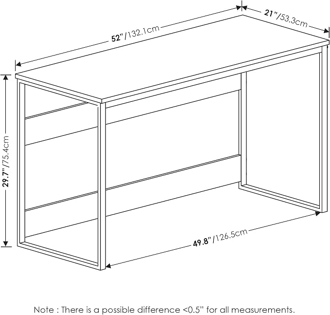 Furinno Moretti Modern Lifestyle Enhanced Study Desk, 52, French Oak Grey | Open Frame, Rectangular, Gaming Desk, for Computer, Writing, for Home Office, Study Room, Dorm