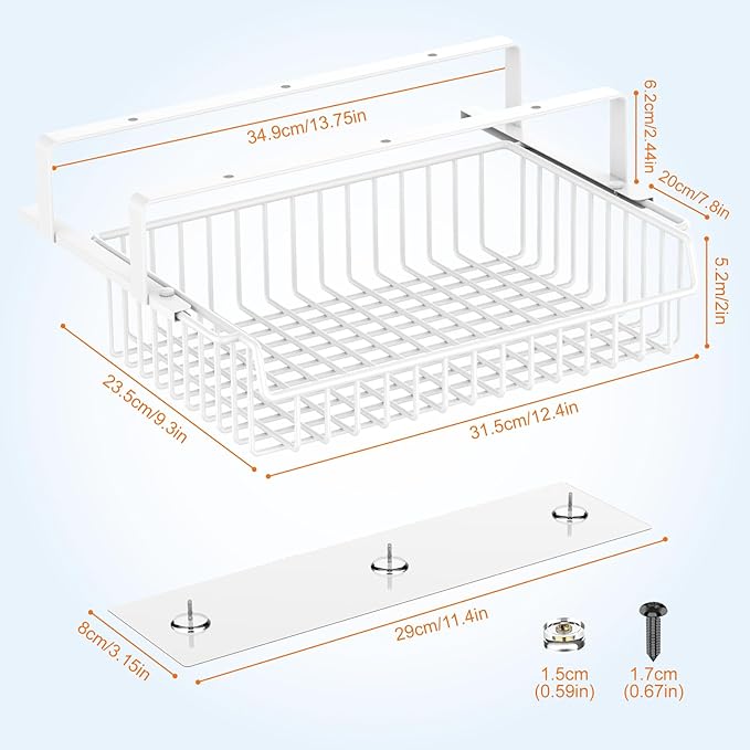 ENONCI Under Desk Storage Drawer Slide Out No Drill Metal Cabinet | Shelf Storage Basket Cabinet, Under Table Drawer Organizer for Office, Home, Workspace, Cabinet