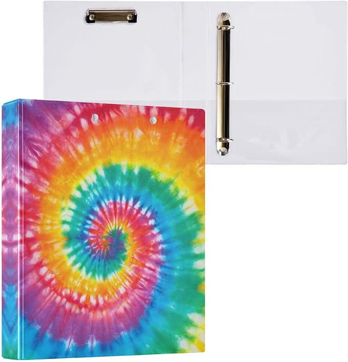 3 Ring Binder Tie Dye 1.5" Round Ring Binders View Binder with 200 Sheet for Kids School Supplies Women Men Office, 1 Pack