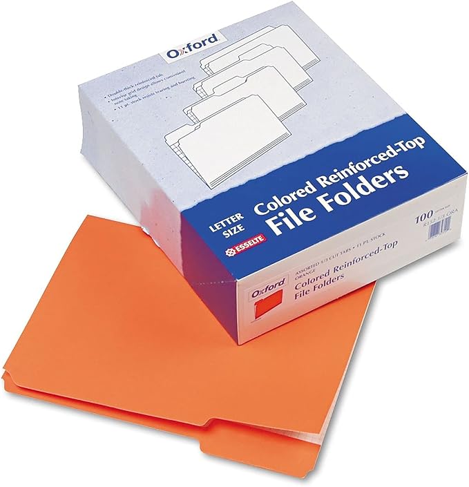 Pendaflex Color File Folders with Interior Grid, Letter Size, Orange, 1/3 Cut, 100/BX (R152 1/3 ORA) | Reverse any folder and the printed interior grid becomes a writing panel. Reinforced tabs, 100 per box, made in the USA.