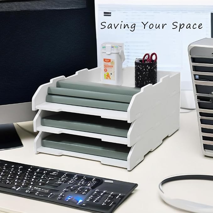 A3 Stackable Paper Tray, 3 Tier Desk File Organizer, Desktop Organizer for Office Supplies, File Storage, Letter Organizer /A3 Office File Folder,Home or Office School, White (Portrait-White-3-Tier)