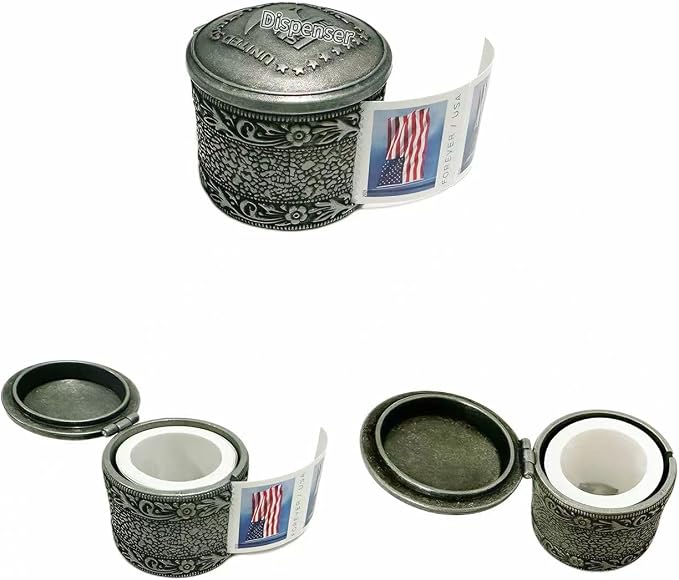 Roll Stamp Dispenser,Roll of 100 Stamps Dispenser,Stamp Roll Dispenser with a Small Storage Box,Perfect for Office & Home Desk Decoration (No Stamps Included)