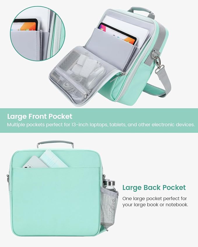 Zipper Binder 3 Inch D-Ring 3 Ring with Water Bottle Holder | Binder with Strap for School/Office, 700 Sheet Capacity-Multiple Pockets, Fit for 13" Tablet/Laptop, Light Blue