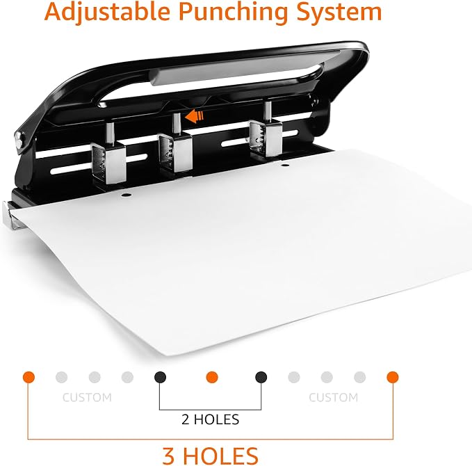 Amazon Basics Semi-Adjustable 3-Hole Punch, 30 Sheet Capacity, Black