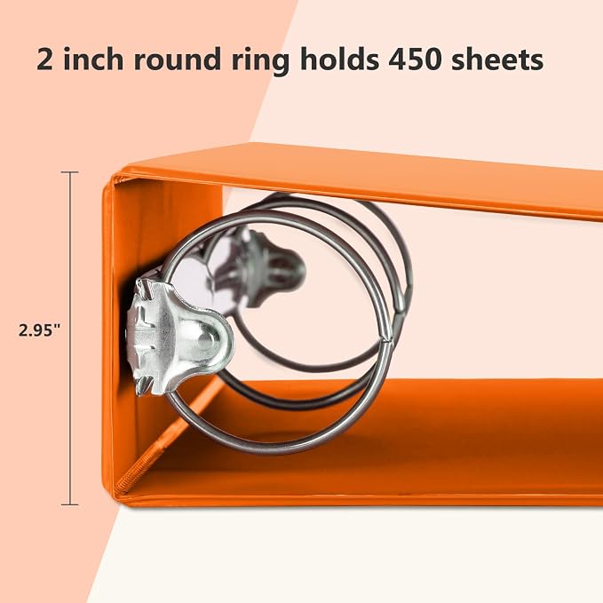 ViVin 2 Inch Round Ring View Binder for Durability, 6-Pack (Orange) | Standard 3 Ring Binder for 450 Sheets of US Letter Size Paper, PVC-Free, Clear Front Pocket, Office Home School Use