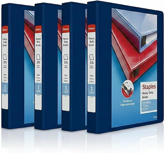 Staples Heavy Duty 1" 3-Ring View Binder, D-Ring, Blue, 4/Pack
