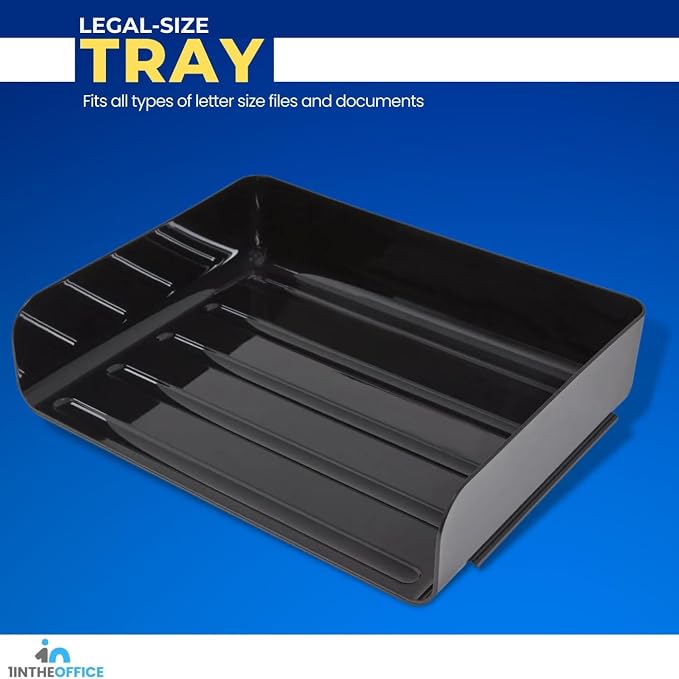1inTheOffice Stackable Paper Tray, Legal Size Plastic Desk Tray Organizer, Side Load, Black (2 Pack)