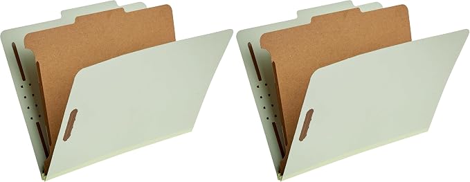 Amazon Basics Classification File Folders, 1 Divider, 2-Inch Embedded Fasteners, Letter Size for Documents, Light Green, 20-Pack