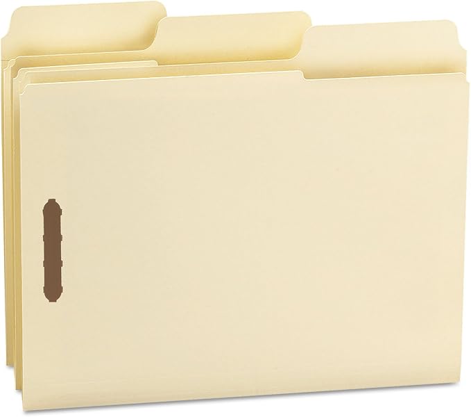 Smead SuperTab® Fastener File Folder, 2 Fasteners, Oversized Reinforced 1/3- Cut Tab, Guide Height, Letter Size, Manila, 50 Each per Box (14535)