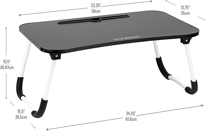 Mind Reader Lap Desk Laptop Stand with Folding Legs, Portable Bed Tray Table for Laptop, Breakfast, Reading, Crafts, MDF, Black