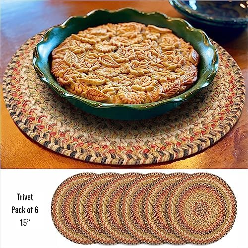 Homespice Kingston Braided Placemats for Country Decor, Round 15" Set of 6