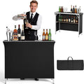 VEVOR Folding Portable Bar Table, 43.3 x 15.2 x 34.8 in, with Carry Bag, Storage Shelf, and Detachable Skirt, Quick and Easy Setup, Foldable Mobile Bartending Station for Events, Party, Tradeshow