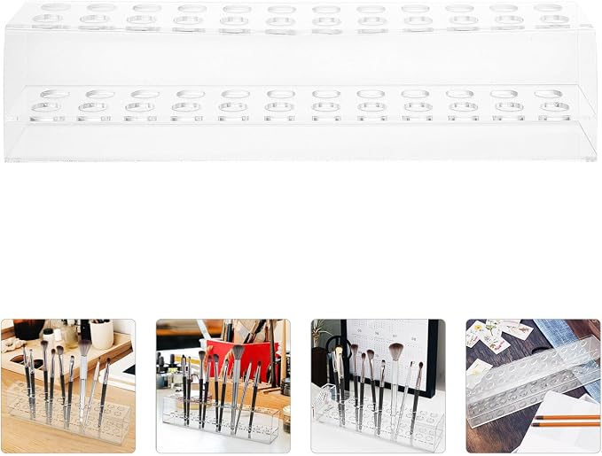 Tofficu Acrylic Pen Holder, Slots Pen Display Stand Double Layer, Clear Pen Stand For Marker Pens Makeup Brush Home Office Desk Supplies