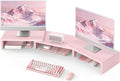 TAVR Dual Monitor Stand Riser, Wooden Computer Monitor Stand for 2 Monitors | Extra Long Multifunctional Desktop Organizer Riser for TV, PC Monitor, Laptop, Printer, Max 43.3" Length, Pink