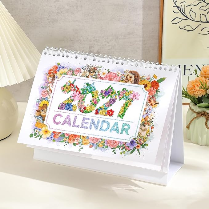 icceemee 2027 Calendar Desk Calendar DIY Diamond Painting Art with Animals theme Calendar, Monthly Flip Planner with To-Do List, Handmade Craft for Office & Home Decor Gift