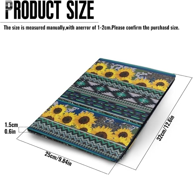 Dreaweet Sunflower Aztec Print Padfolio for Women Green Leather Portfolio Binder,Interview Legal Document Organizer with Pen Slots Business Card Holder Letter Sized Writing Pad