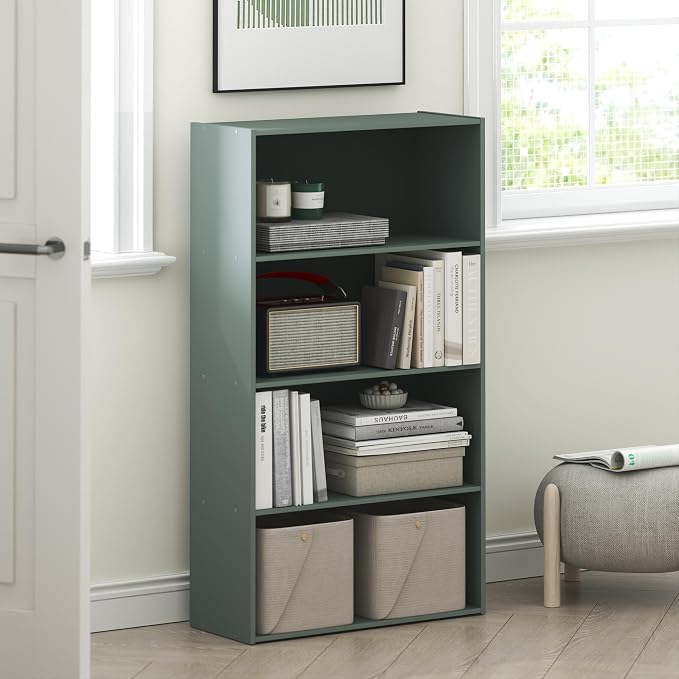 Furinno PASIR Book Shelf, 3-Tier Bookshelf, Storage Shelves Bookcase, 9.7 x 23.7 x 31.5, for Living Room, Bedroom, Home Office, Sage Green