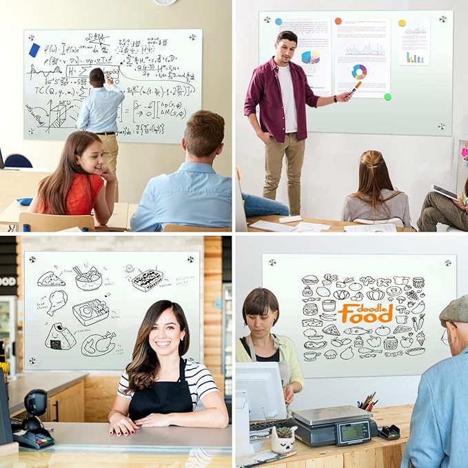 H-Qprobd Dry Erase White Board for Wall 72"x40" Magnetic Glass Frameless Whiteboard Mount for Home School Supplies or Home Office Decor, Includes 8 Magnets, 8 Markers and 2 Erasers