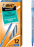 BIC Round Stic Xtra Precision Fine Blue Ballpoint Pens, 12-Count Pack