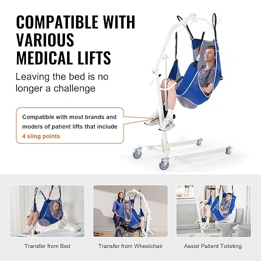 VEVOR Full Body Patient Lift Sling & Commode Opening, Patient Lift Medical Sling for Safe Bathing, Toileting, Polyester Patient Aid Commode Sling for Elderly, Disabled, Bedridden, 600LBS (Large Size)