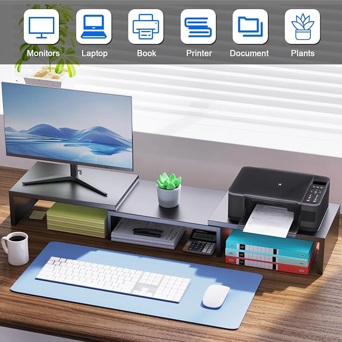 Dual Monitor Stand Riser | Monitor Stand for Desk, Metal Computer Stand, Desk Shelf Riser,Desktop Organizer for Home and Office Use (Black)
