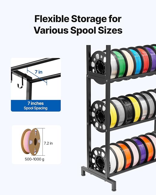 VEVOR 3D Printer Filament Storage Rack, 5 Tier Heavy Duty Storage Shelves for 3D Printing Filaments, Filament Spool Holders Racks for 3D Printing Studio, Home Studio, Office, Workshop (Shelf Only)