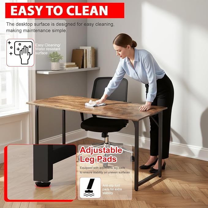 PayLessHere | 55 Inch Computer Desk | Vintage | Office Desk with Metal Frame, Adjustable Feet | Water-Resistant, Scratchproof Surface | Sturdy Writing Table for Home Office or Study | Pack of 1