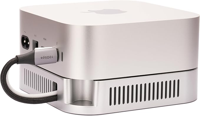 M4 M5 Mac mini Stand, Silver Holder for Mac mini 2024-2026 with Ventilation Heat Dissipation Cooling, Desk Mount Accessories with Anti-Slip Silicone and Dust-Proof Nets