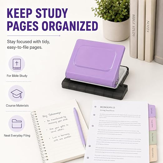 10 Hole Punch Binding Machine Kit for Planner (Purple) with 10 Multi-Color Spiral Coils, Adjustable A4 A5 B5 Paper Puncher, DIY Notebook Scrapbook Maker for Home Office School Organization