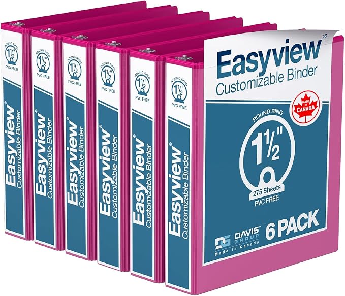 Easyview 3-Ring Binder, Clear-View Cover, 3" Round Rings, 6 Pack | Heavy-duty binder, fits 8.5" x 11" paper, orange, customizable cover, made in Canada, ideal for school or office use