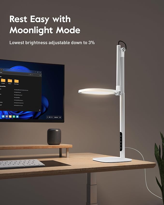 Tall LED Desk Lamps with Base, Edge-Lit Eye-Care, 50 Light Modes | 40" Height, Dimmable & Flexible, CRI>97.8, Memory and Timer Func, Stable Metal Base for Home Office, Video Calls & Drafting