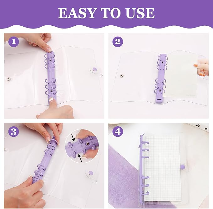 6 Pack PVC A6 Binder Transparent 6 Ring Binder Clear Soft PVC Notebook Cover Budget Planner Folder Cover with Snap Button