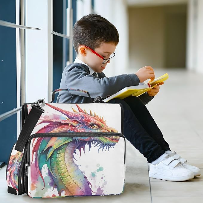 Watercolor Dragon 3 Ring Binder Bag 1.5 inch Binder Organizer with Zipper Shoulder Strap 500 Sheet Documents Storage School Office
