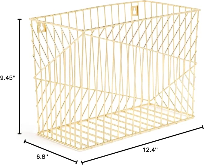 U Brands Wire Metal Hanging File Organizer, Letter Size, Gold Finish