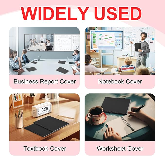 HOUYEE 100 Pack 16mil Binding Presentation Covers, Sand Texture, Black | Plastic Back Binding Polycovers, 8.5x11 Inch Letter Size, Square Corners,Un-Punched, Office & School Supplies