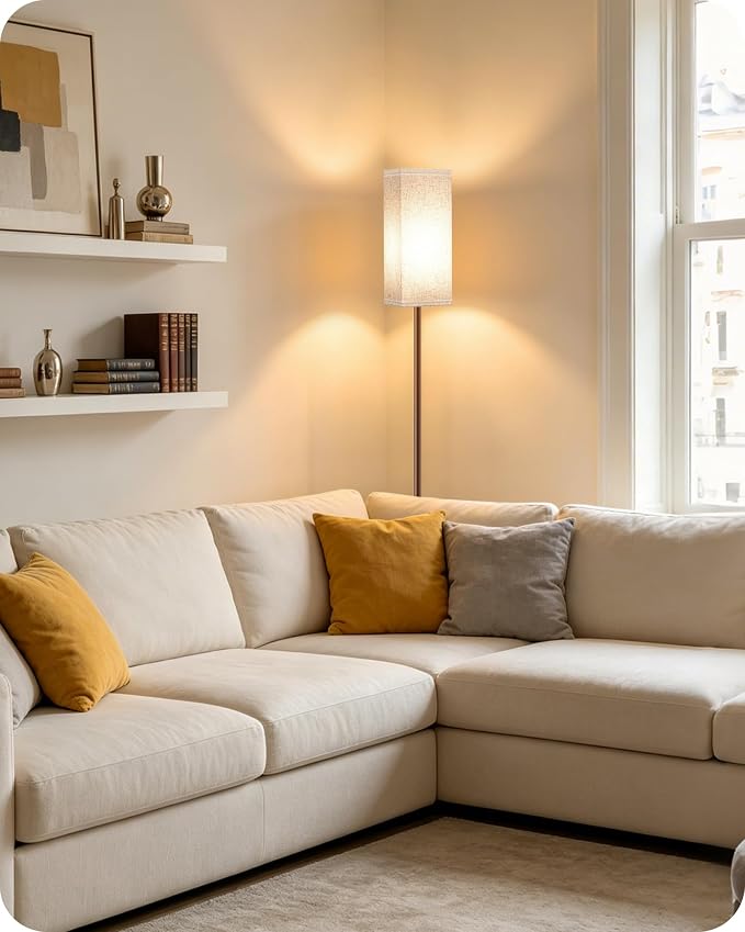 64.6" Floor Lamp, Pole with Foot Switch, Modern Standing Lamp Lampshade, Minimalist Freestanding Lamp (Bulb Not Included), for Living Room, Bedroom Office ETL Listed,Brown and Beige VE07LD05