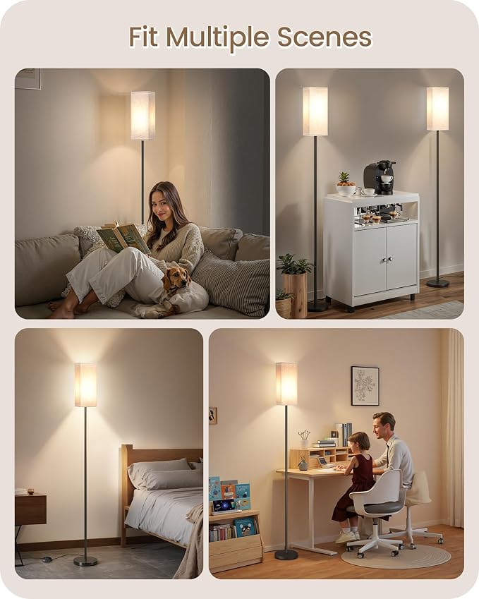 Set of 2 Floor Lamps for Living Room, Modern Tall Standing Lamps with Foot Switches, Bulb Not Included, 64.6'', for Living Room, Bedroom, Kids Room, ETL Listed, Beige and Black E07LDP205W1