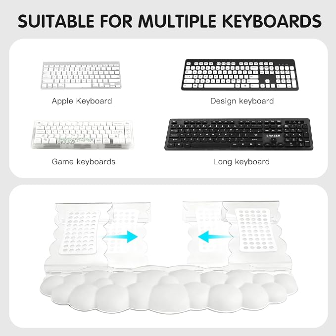 White Acrylic Keyboard Stand with Wrist Rest，Detachable/Adjustable Width | Ergonomic Cloud Wrist Rest Keyboard Support，Width Adjustment 9.7-16.8 in,for Laptop,Office Desk - Portable Comfortable Typing