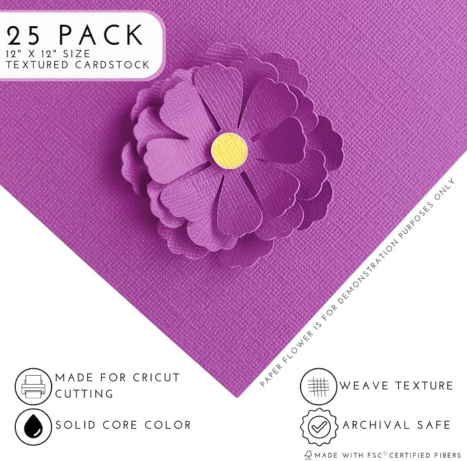Mardi Gras Purple—12x12 Textured Cardstock | 80lb Textured Purple Scrapbook Paper | Premium Cardstock for Cricut Cutting | 25 Sheets