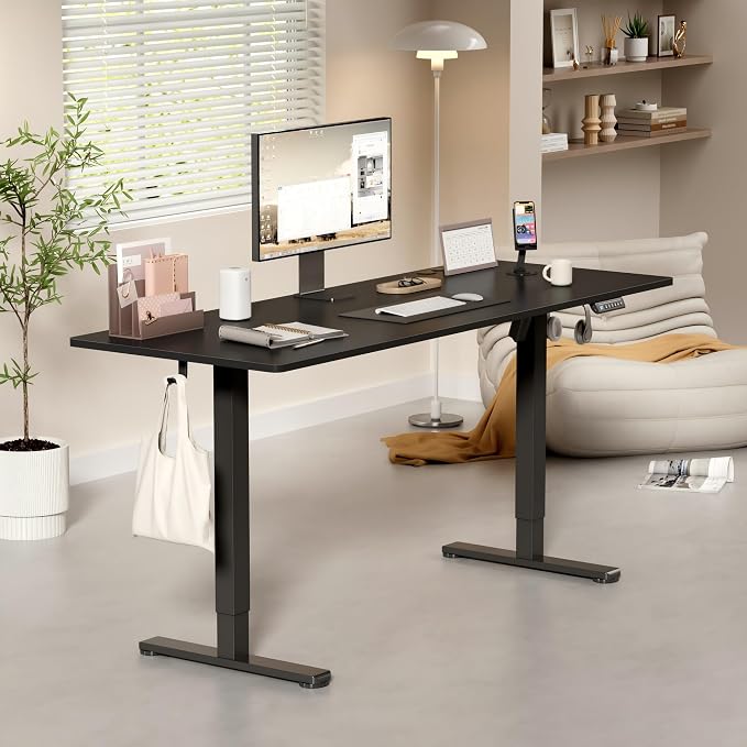 YESHOMY Height Adjustable Electric Standing Desk, 63 x 24 Inches Memory Home Office Sit Stand up Desk with Phone Holder and USB Charging Port, Black